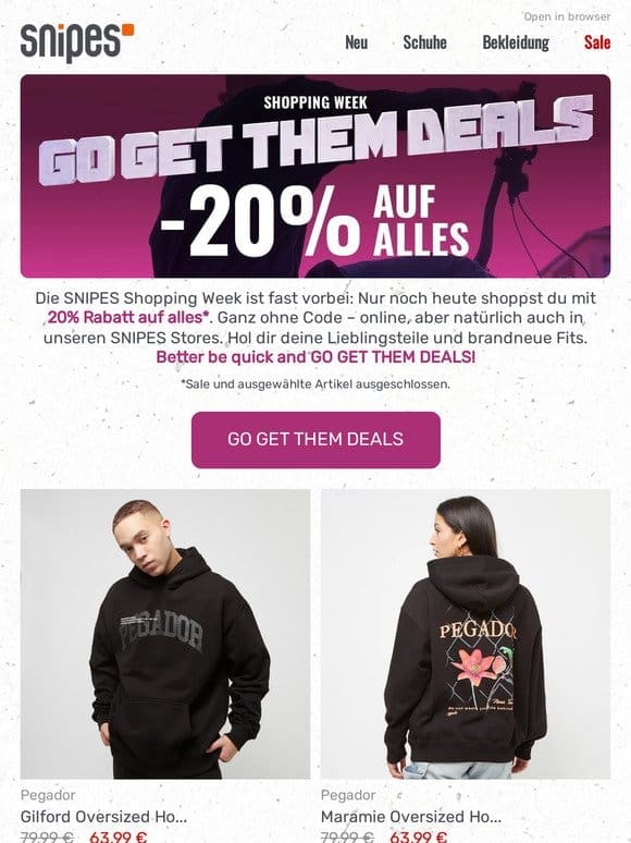 Last Day: 20% off bei der SNIPES Shopping Week!