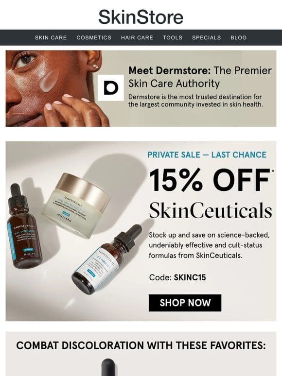 Last chance: 15% off SkinCeuticals at Dermstore
