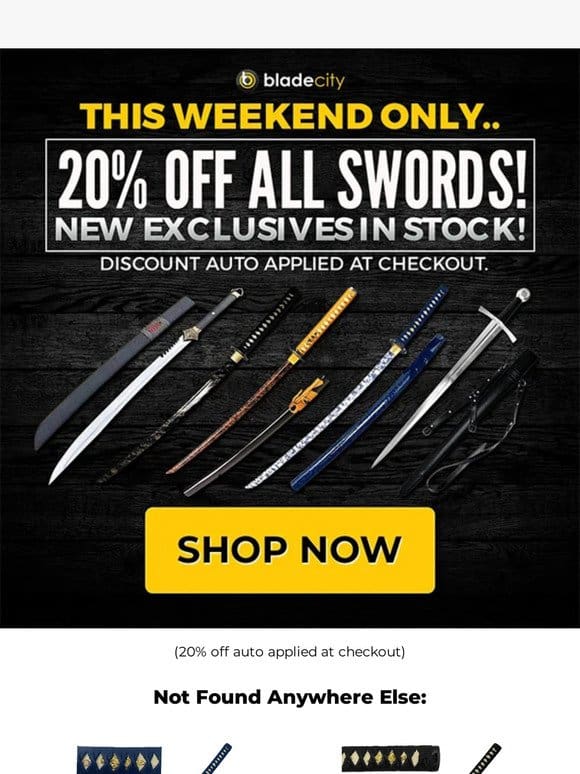 Legendary Savings: 20% OFF ALL Swords and Katanas!