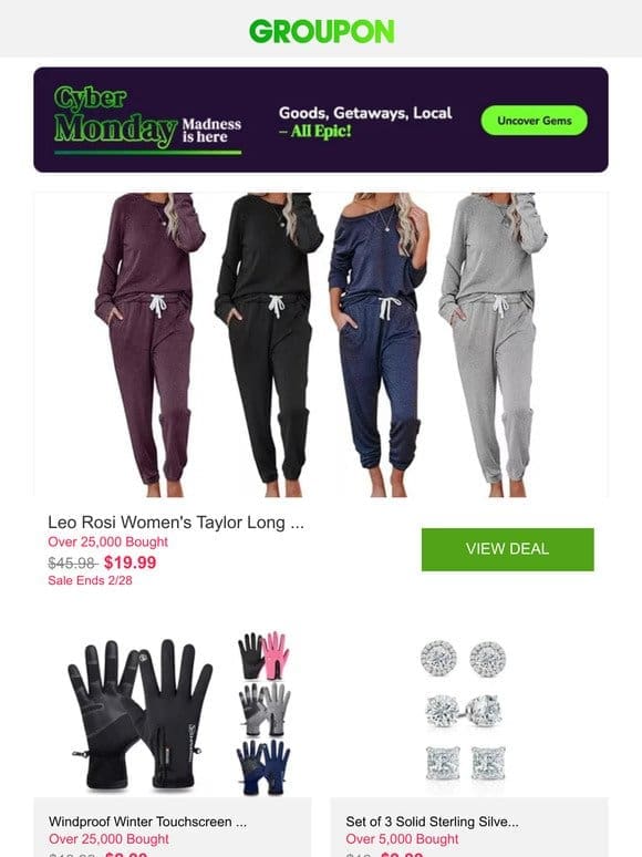 Leo Rosi Women’s Taylor Long Sleeve Jogger Lounge Set (S-2X) and More