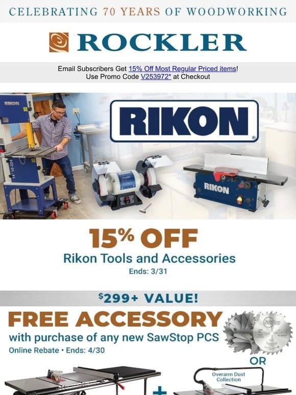 Limited Time 15% Off Rikon Tools & Accessories + 15% Off Most Regular Priced Items!