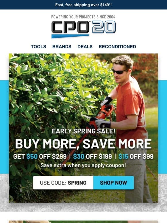 Limited Time Bonus Coupons on Outdoor Power Tools!