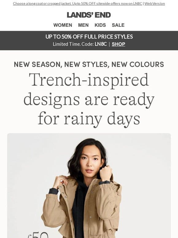 Look! Trench-inspired raincoats HALF PRICE