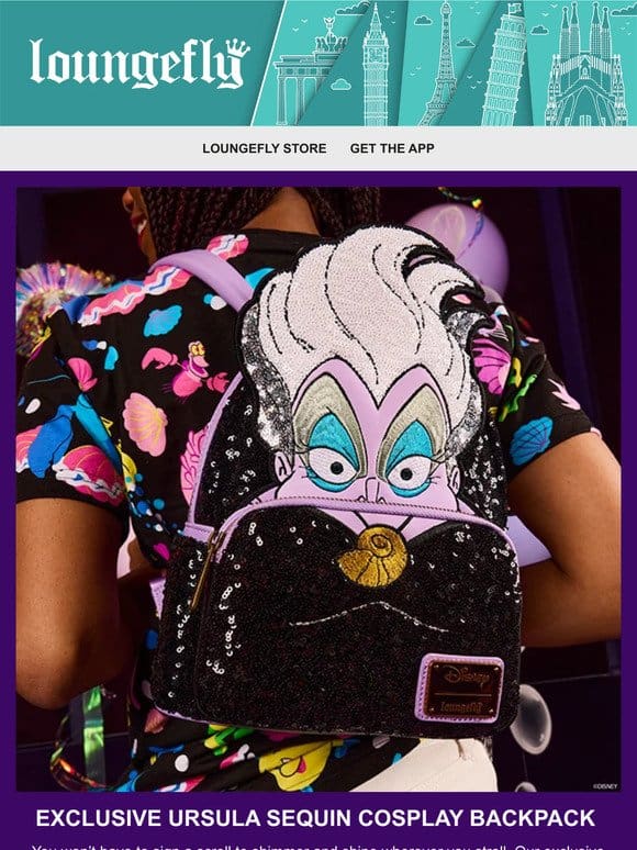 Loungefly Exclusive: Ursula Sequin Backpack and Wallet