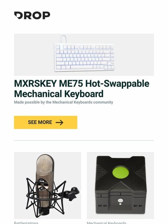 MXRSKEY ME75 Hot-Swappable Mechanical Keyboard， CAD Audio M179 Large Diaphragm Polar Pattern Condenser Microphone， MMi Keycaps The Original Gaming Console Artisan Keycap and more…