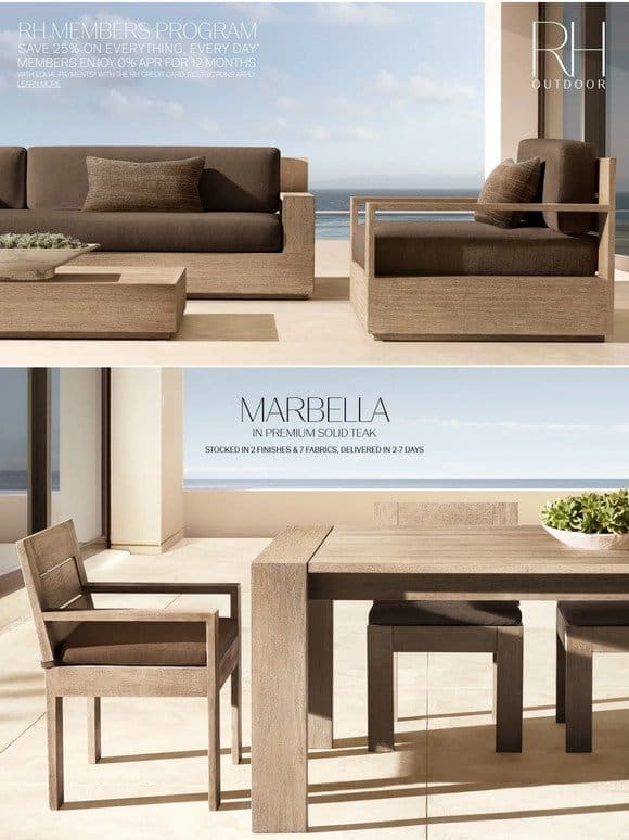 Modern Minimalism. Outdoor Collections in Solid Teak or All-Weather Aluminum.