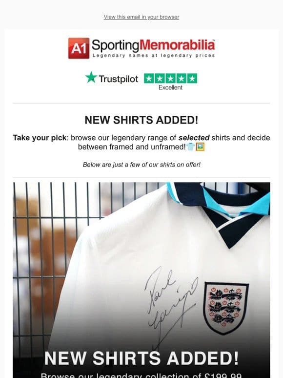NEW: £199 Framed & £99 Shirts!