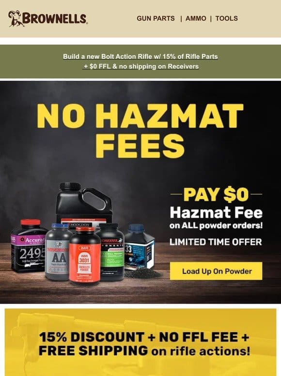 NO hazmat fees on powder & primers ends at midnight