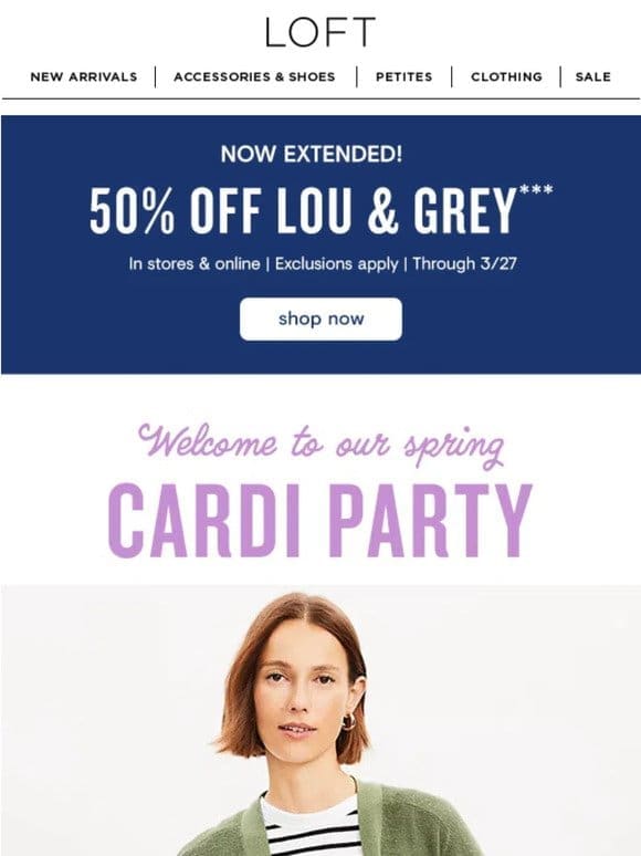 NOW EXTENDED: 50% off Lou & Grey