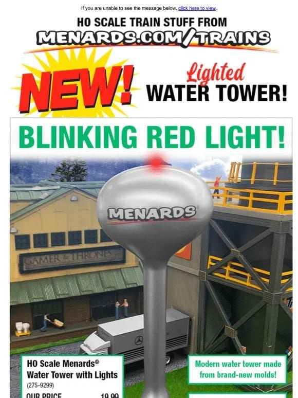 New! HO Scale Lighted Water Tower!
