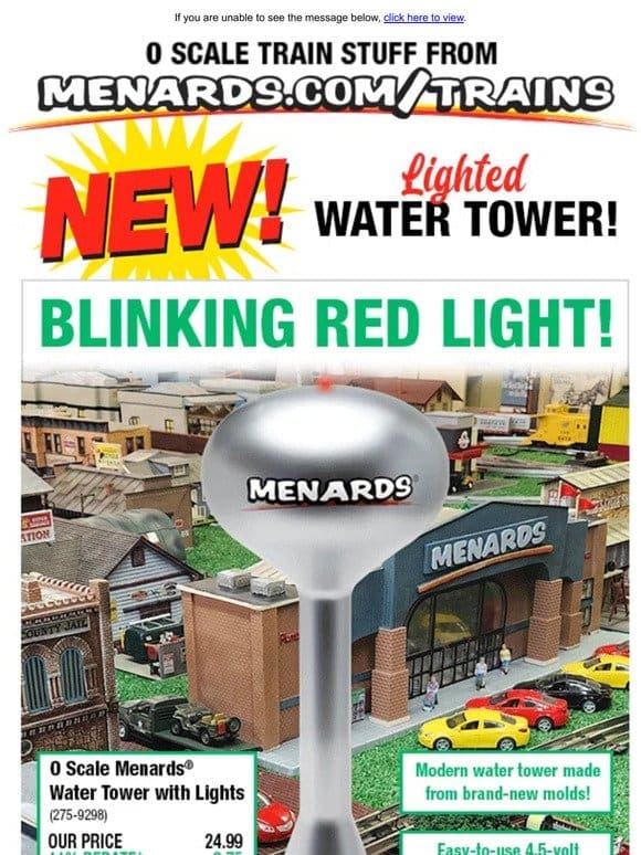 New! O Scale Lighted Water Tower!