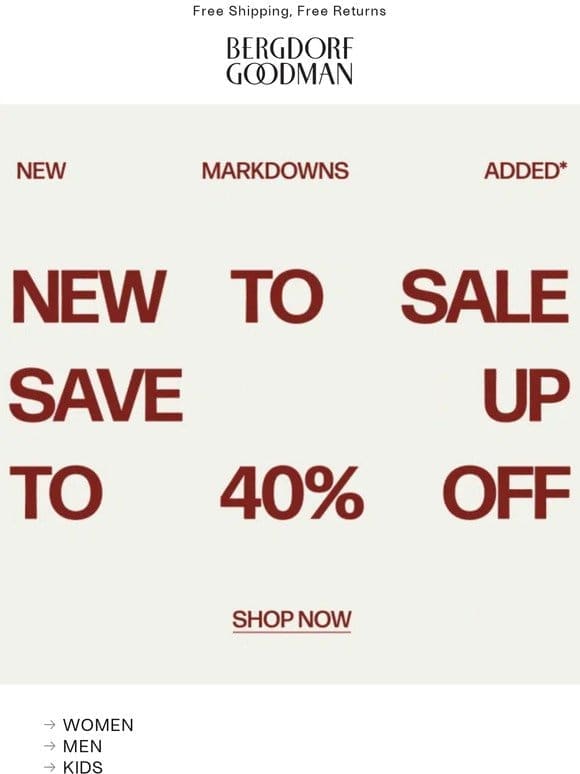 New To Sale Today – Up To 40% Off