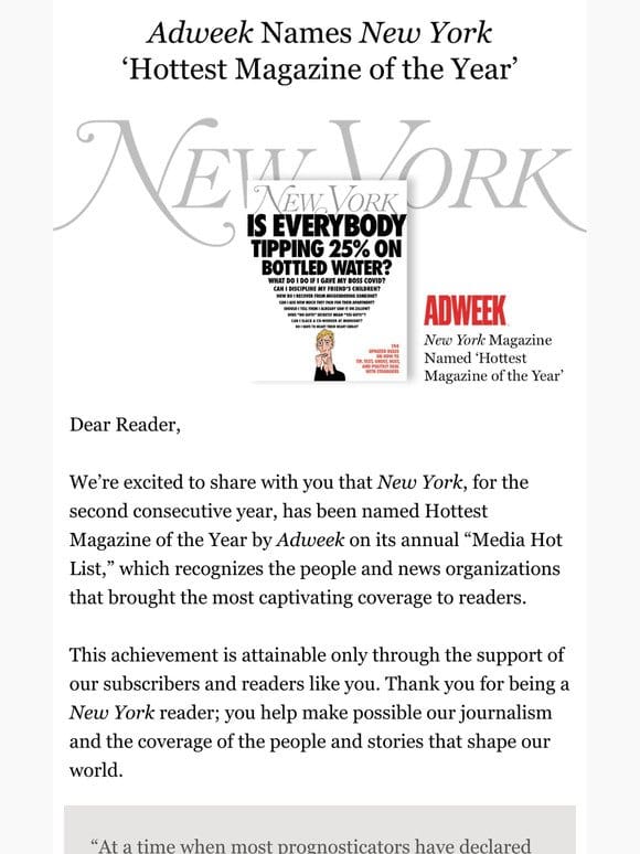 New York Named ‘Hottest Magazine of the Year’