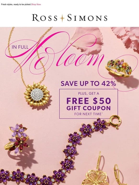 Newly abloom: savings up to 42% on floral jewelry!