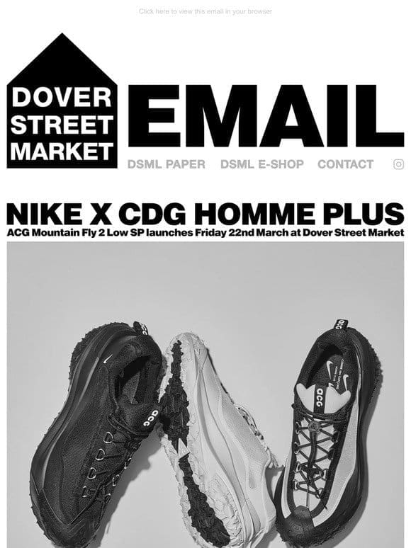Nike x CDG Homme Plus ACG Mountain Fly 2 Low SP launches Friday 22nd March at Dover Steer Market
