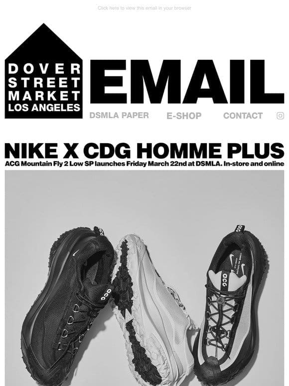 Nike x CDG Homme Plus ACG Mountain Fly 2 Low SP launches Friday March 22nd at Dover Street Market Los Angeles