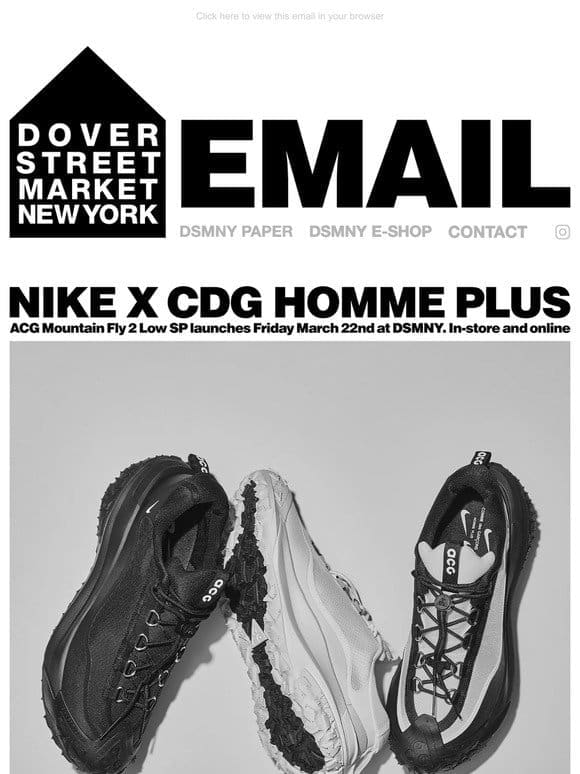Nike x CDG Homme Plus ACG Mountain Fly 2 Low SP launches Friday March 22nd at Dover Street Market New York