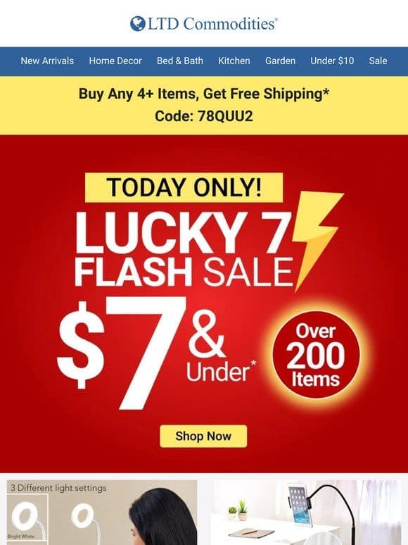 ONE DAY ONLY! $7 & Under Flash Sale!