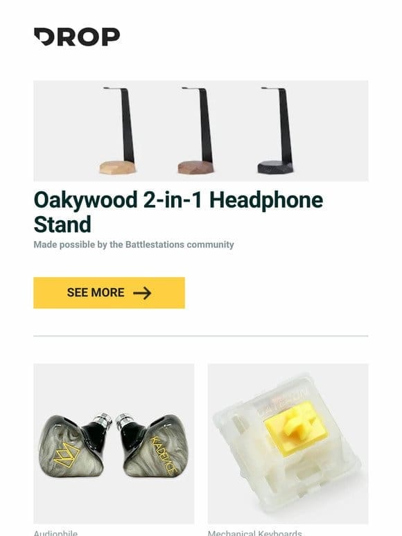 Oakywood 2-in-1 Headphone Stand， Noble Kadence Reference IEM， Gateron KS-3 Milky Yellow Pro Mechanical Switches and more…