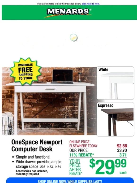 OneSpace Newport Desk ONLY $29.99 After Rebate*!