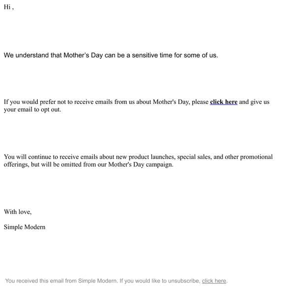 Opt Out of Mother’s Day Emails