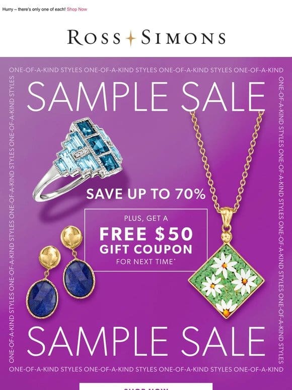 Our Sample Sale starts NOW! Save up to 70% on unique jewelry finds