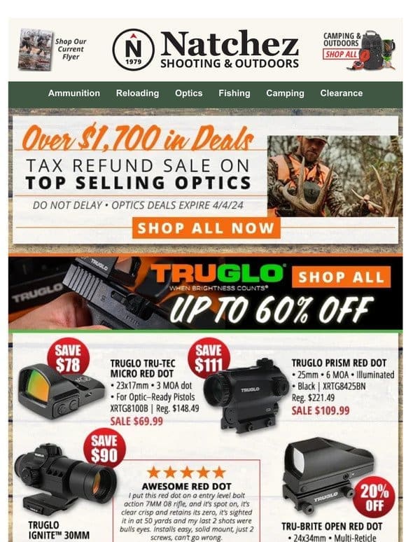 Over $1，700 in Deals with Our Tax Refund Sale on Top Selling Optics!
