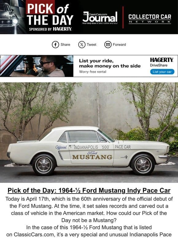 Pick of the Day: 1964-½ Ford Mustang Indy Pace Car