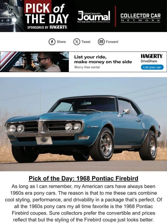 Pick of the Day: 1968 Pontiac Firebird