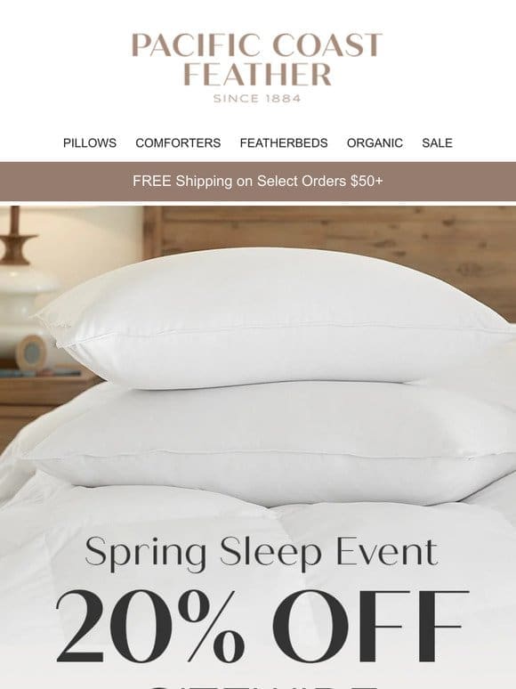 Pillows， Comforters， Featherbeds & More Are 20% OFF