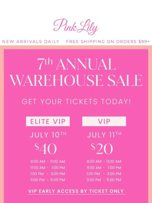 Pink Lily Warehouse Sale – get your tickets TODAY  ️