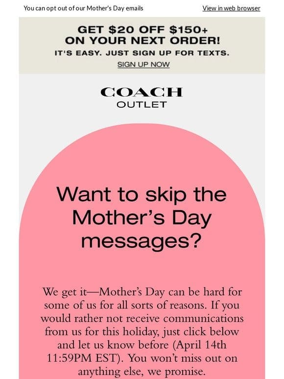 Prefer not to receive Mother’s Day messages?