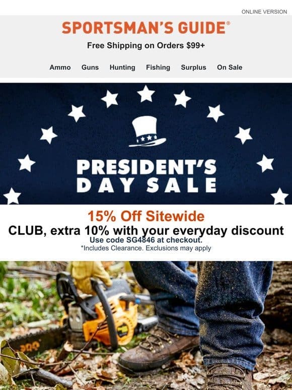 President’s Day Sale 15% Off | CLUB， Extra 10% with Your Everyday Discount