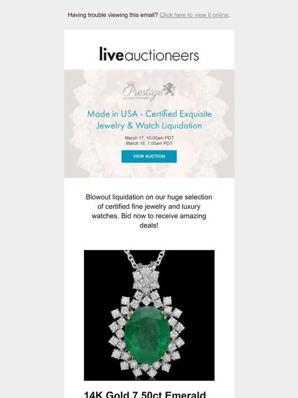 Prestige Auction Galleries | Made in USA – Certified Exquisite Jewelry & Watch Liquidation