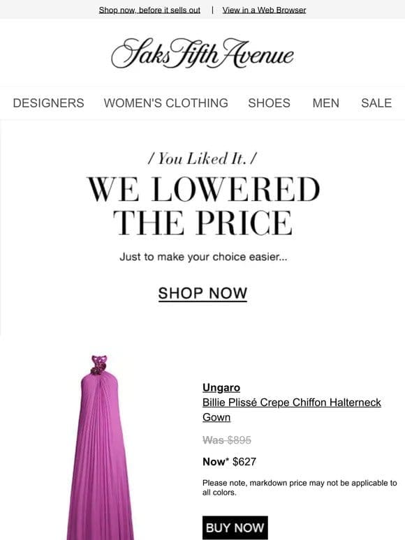 Price Drop Alert! Buy your Ungaro gown & more now…