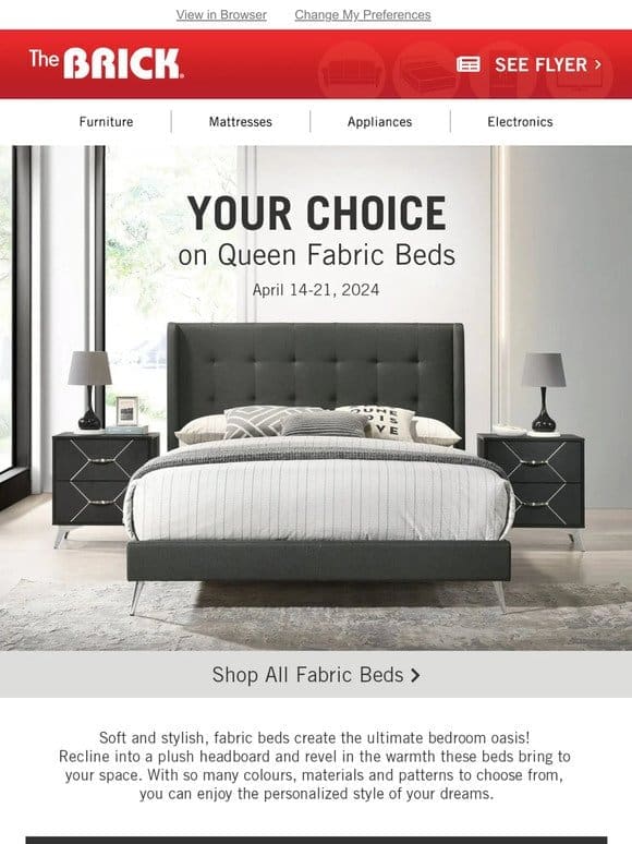 Queen Fabric Beds Starting at $199