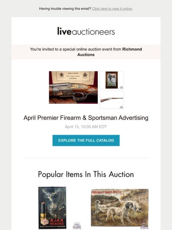 Richmond Auctions | April Premier Firearm & Sportsman Advertising