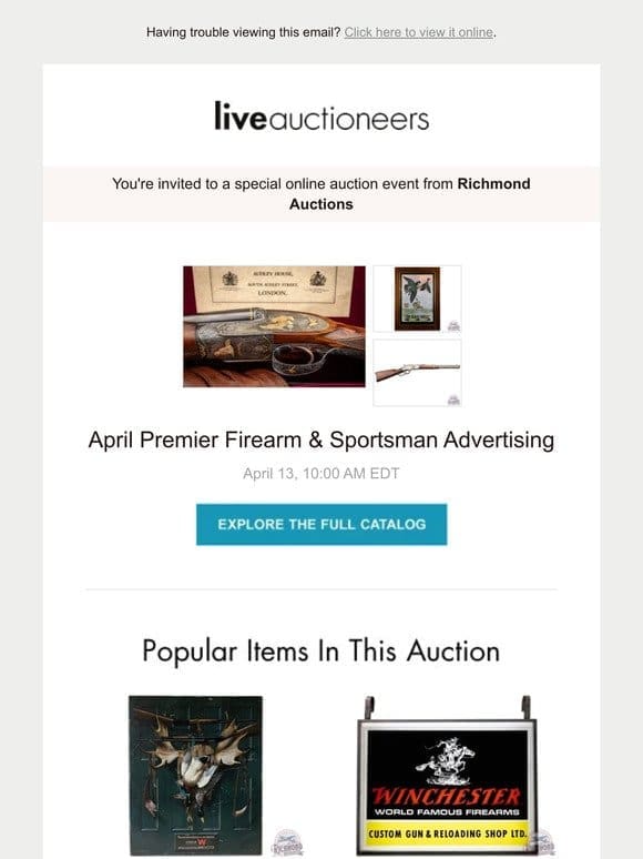 Richmond Auctions | April Premier Firearm & Sportsman Advertising