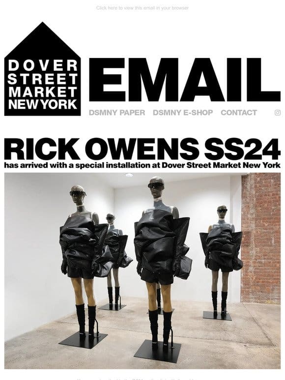 Rick Owens SS24 has arrived with a special installation at Dover Street Market New York