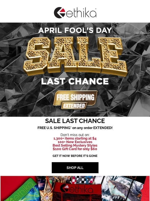 SALE Final Hours: FREE U.S. Shipping Extended!