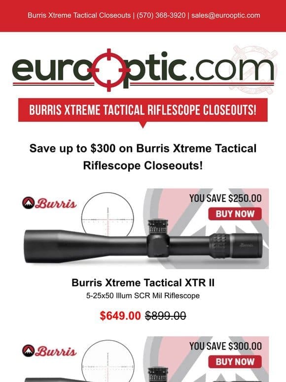 SAVE UP TO $300: Burris Xtreme Tactical Riflescope Closeouts!