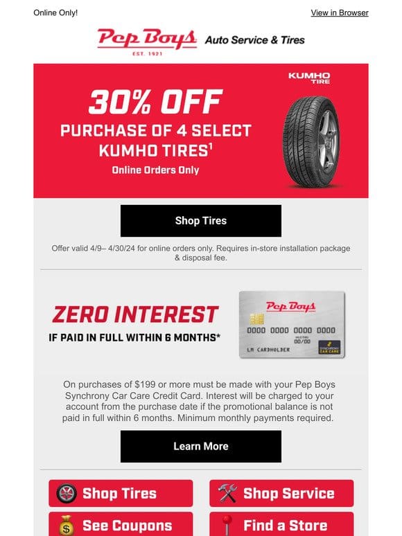 STARTING TODAY: Save 30% on select Kumho tires