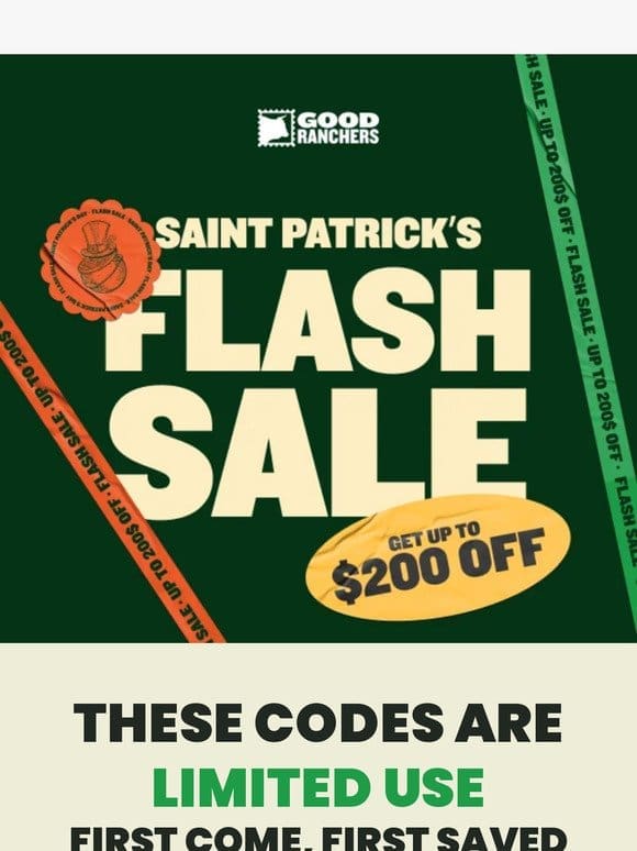 Saint Patrick’s FLASH SALE   Up To $200 OFF