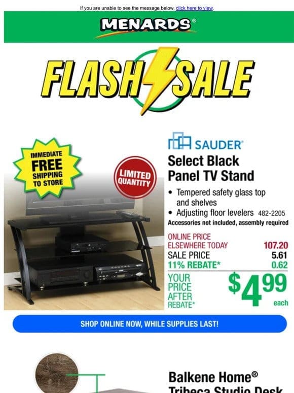 Sauder® Select Black Panel TV Stand ONLY $4.99 After Rebate*!