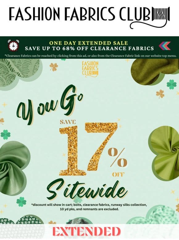 Save 17% Off Sitewide ☘️ Sale Extended