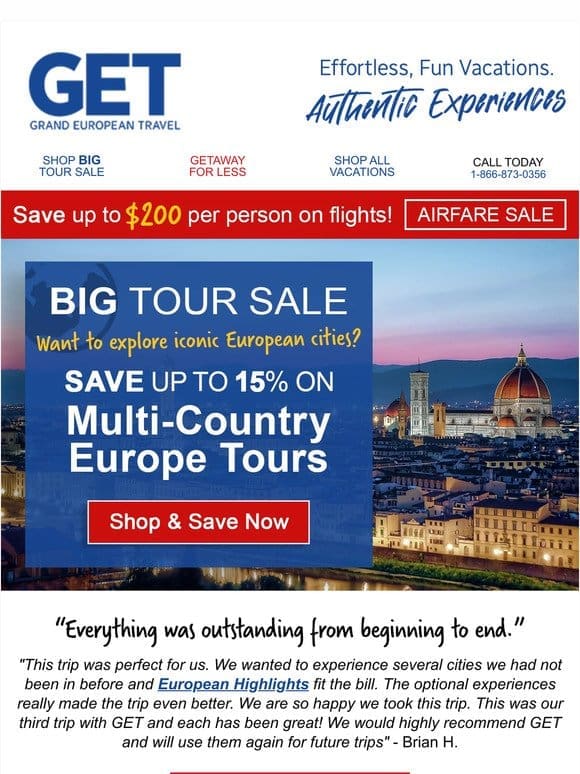Save $1，000+ on Multi-Country Europe Tours