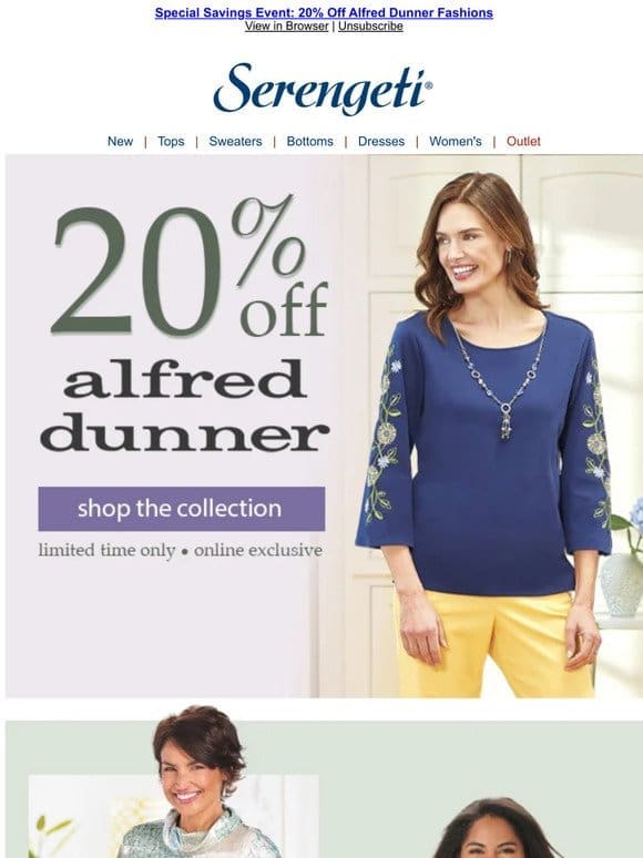Save 20% Now ~ You’ll LOVE The New Alfred Dunner Collection ~ Shop Now!