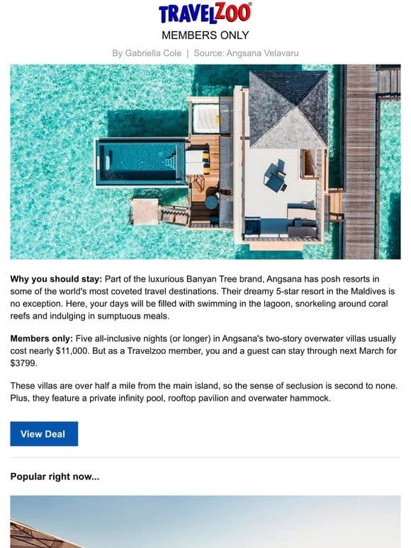 Save $7200—Maldives all-inclusive overwater villa