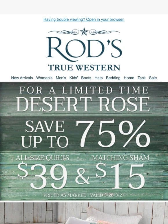 Save Big! Desert Rose Quilt for $39 (all sizes) & Matching Shams $15
