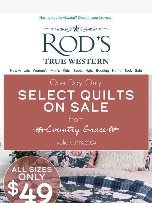 Save Big on Select Country Grace Quilts-$49 or $59 All Sizes